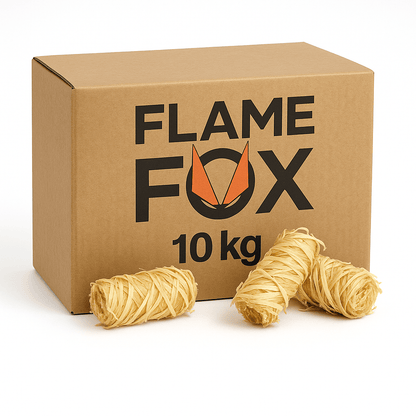FLAME FOX Lana di Ignizione XXL 10Kg Realizzata con Lana di Legno & Cera I Accendino per Camino & Accendino per Grill per Camino, Forno & Braciere