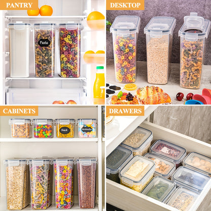 Set di contenitori per alimenti da cucina di alta gamma, 32 pezzi. Contenitori ermetici per frigorifero, sala da tè e armadietti. La scelta ideale per farina, zucchero, pasta, cereali e ingredienti per dolci. Include penna e etichetta