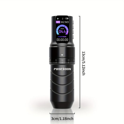 POSEIDON Kit Completo per Tatuaggi Wireless con 10 Aghi e Alimentatore - Pistola Rotary Professionale per Principianti, Penna con Display LCD, Compatibile con Aghi a Cartuccia (Adattatore Non Incluso) - Attrezzatura per Tatuaggi per Aspiranti