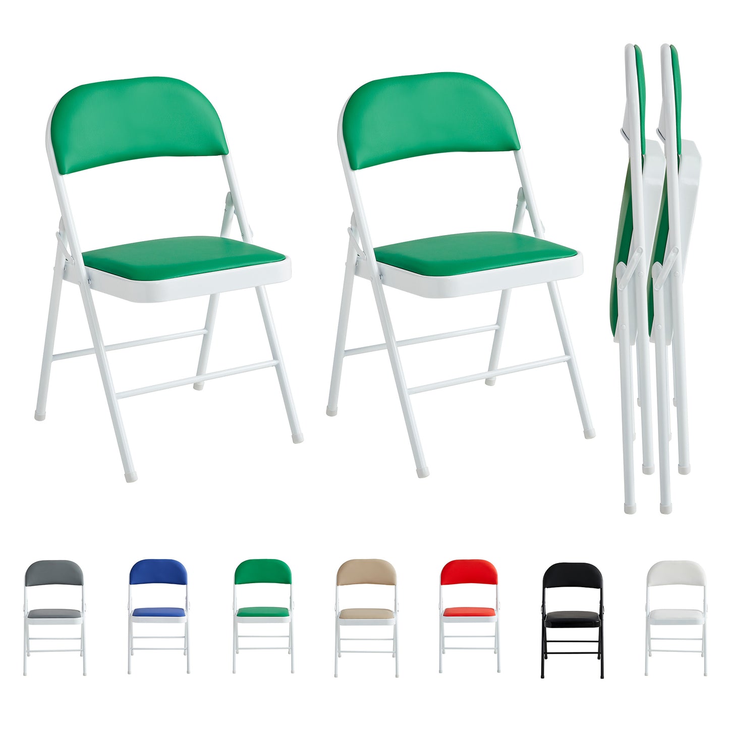 Set di 2 sedie pieghevoli MCC Direct, realizzate in pelle sintetica, con struttura in metallo e sedile imbottito, facili da piegare e conservare per casa, ufficio, sala da pranzo e ricevimento.