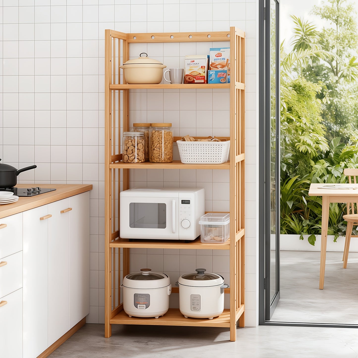 Scaffale a Più Livelli in Bambù di Grande Capacità, Resistente, Facile da Pulire, Soluzione di Archiviazione Multifunzionale, Adatto per Casa, Cucina, Camera da Letto e Soggiorno, Risparmio di Spazio, Accesso Facile, Scaffale Pratico, Scaffale Autoportant
