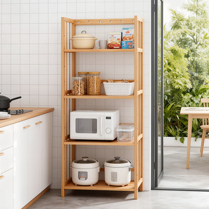 Scaffale a Più Livelli in Bambù di Grande Capacità, Resistente, Facile da Pulire, Soluzione di Archiviazione Multifunzionale, Adatto per Casa, Cucina, Camera da Letto e Soggiorno, Risparmio di Spazio, Accesso Facile, Scaffale Pratico, Scaffale Autoportant