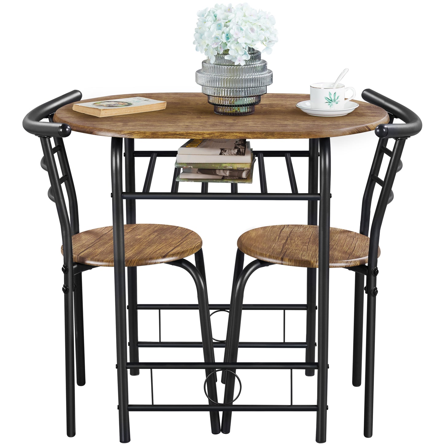 Costoffs Set Tavolo e 2 Sedie da Bar e Sala da Pranzo in Legno e Metallo per Cucina Balcone Piccoli Spazi Sedia Portata 136 kg