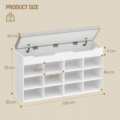Banchetto per scarpe con sedile - Scaffale per scarpe a 12 scomparti e organizzatore di stoccaggio, Banchetto per ingresso salvaspazio con mensole rimovibili, Costruzione robusta in legno duro/pastiglia, 30x100x55cm (11, 8x39, 4x21, 6in) - per soggiorno,