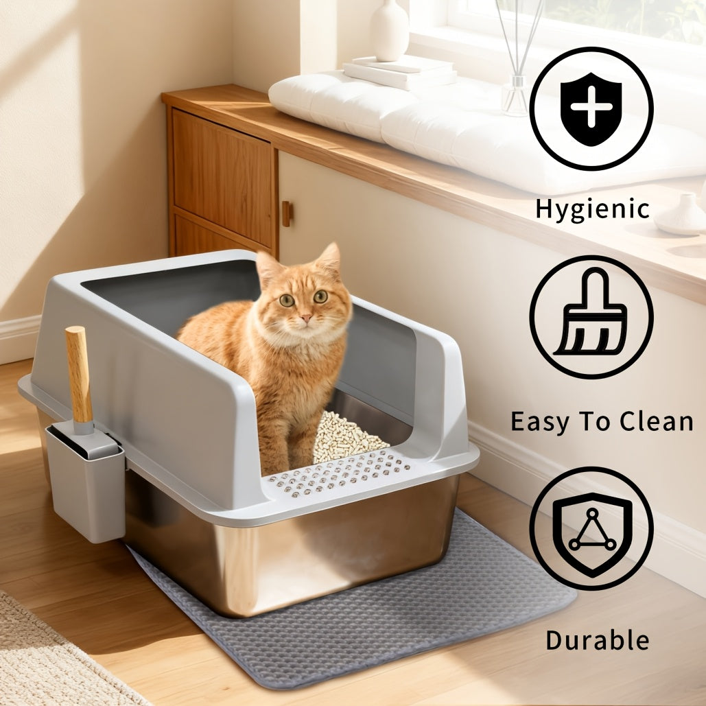 Lettiera per gatti extra large in acciaio inossidabile con coperchio - Misura XL, sponde alte, a prova di perdite, design facile da pulire, include paletta - Adatta per più gatti e razze di grandi dimensioni
