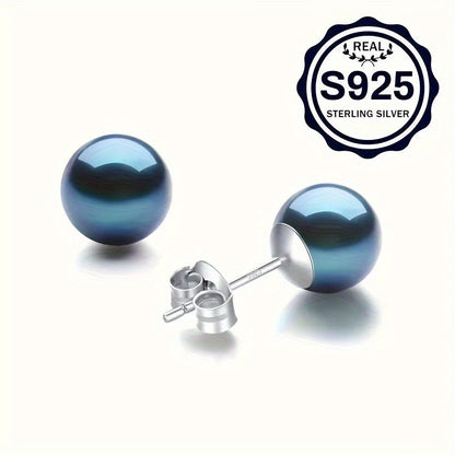 Orecchini rotondi neri in perle di mare coltivate in acqua salata, argento sterling S925, per mamma, fidanzata, amante, il miglior regalo per tutte le feste