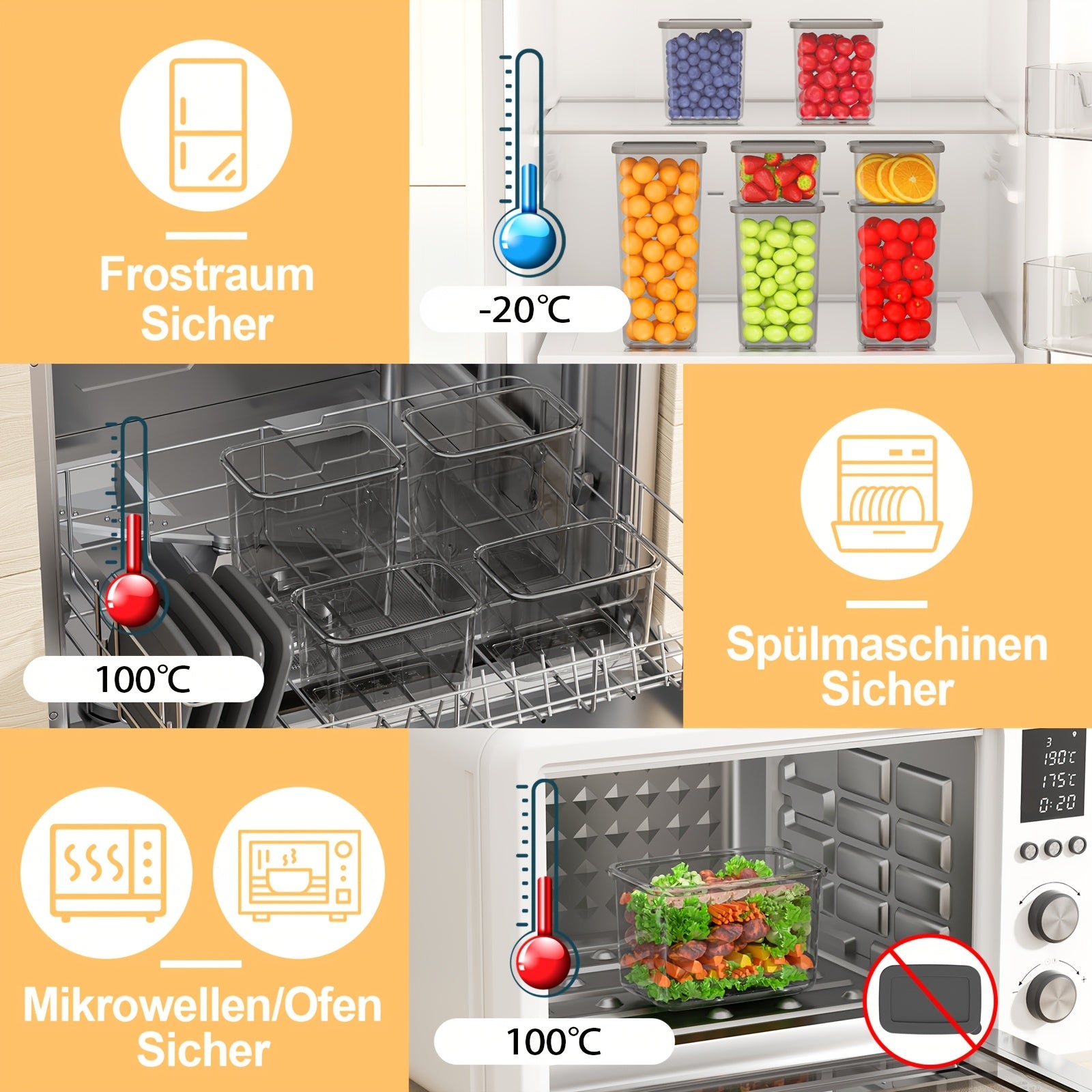 Kit di 52 contenitori per alimenti in plastica sigillati - 26 contenitori + 26 coperchi | Speciali per cereali/farina/semi di caffè/flakes di mais - Articolo da cucina con coperchi