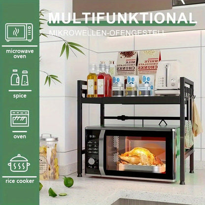 Scaffale per microonde regolabile ed espandibile - Ripiano da appoggio in acciaio al carbonio resistente per riporre oggetti in cucina, utensili e stoviglie, larghezza regolabile 40-64 cm, altezza regolabile 32-2 cm - Design salvaspazio per cucine moderne