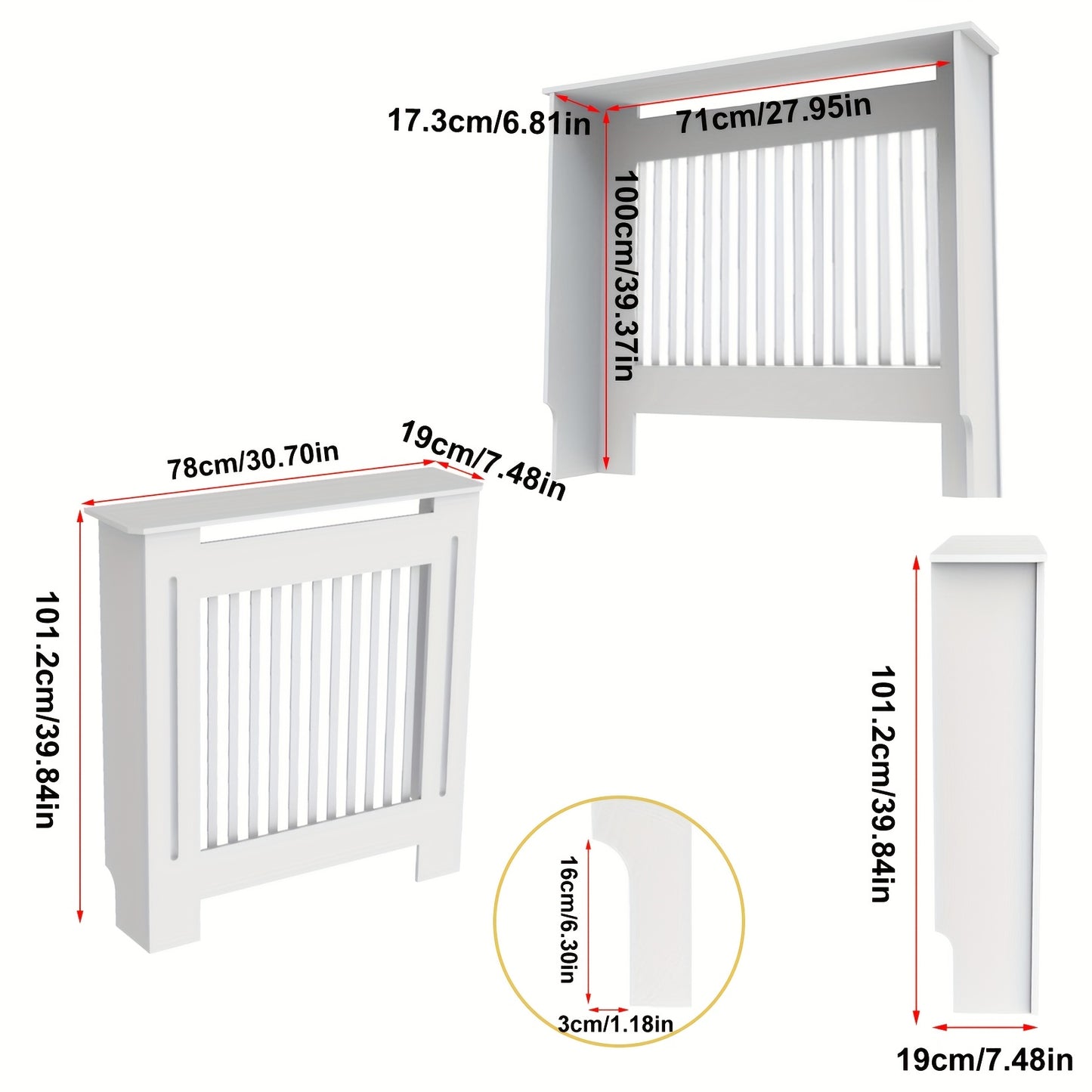 Copertura Radiatore Alta Mobile in Legno Altezza Interna 100Cm Coperture Riscaldatore Bianche Scolli Moderni Scaffale Radiatore Alto MDF Spesso Mobile in Legno Cucina Camera da Letto per Soggiorno