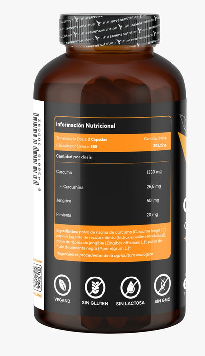 Confezione da 2x Curcuma ECO con Zenzero e Pepe Nero – 1410 mg per Dose – 730 Capsule Vegane – Formato XL Risparmio – Sevens Nutrition