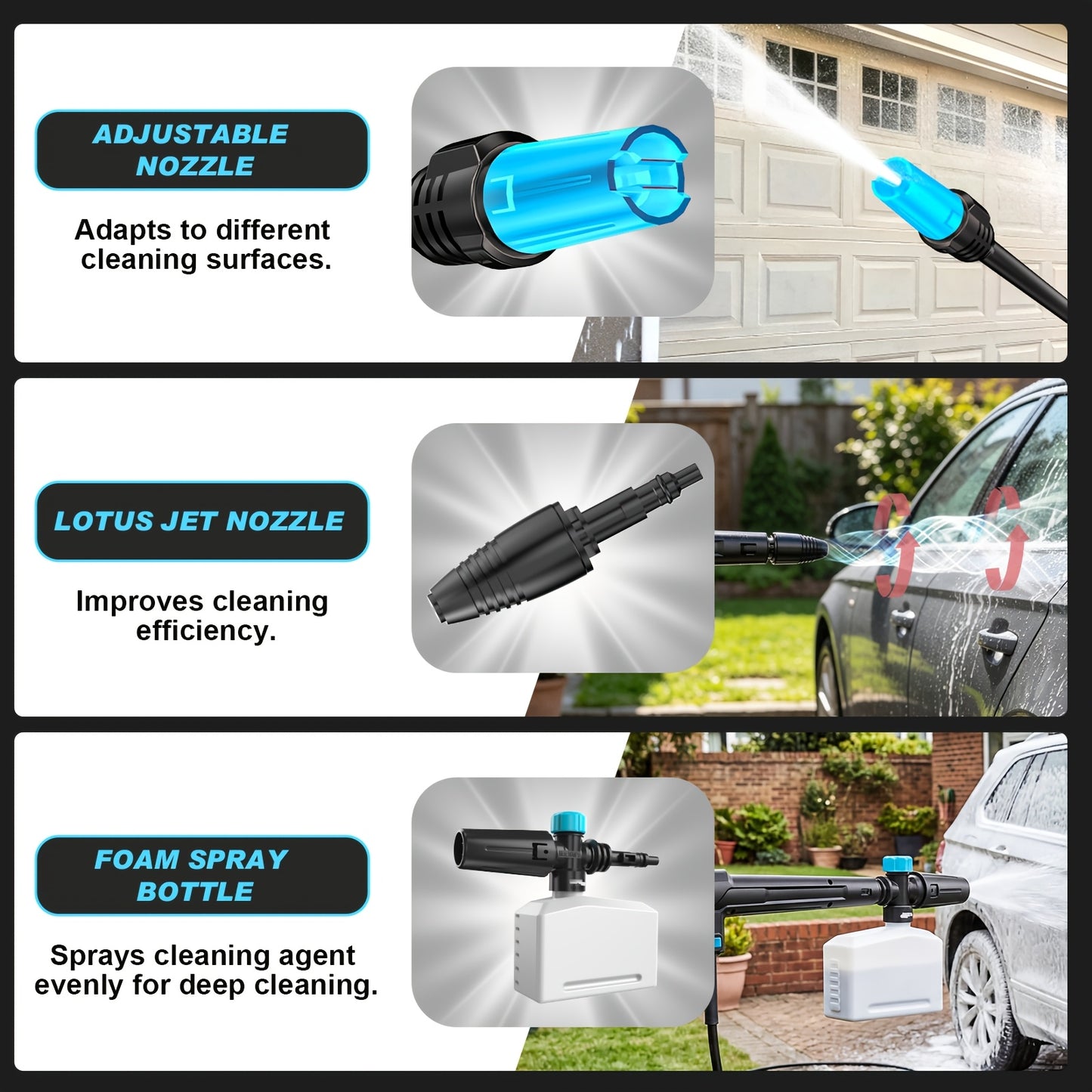 Idropulitrice ad alta pressione 180Bar 480L/H con ugello a schiuma e lancia a schiuma, kit per casa e giardino, macchina per la pulizia