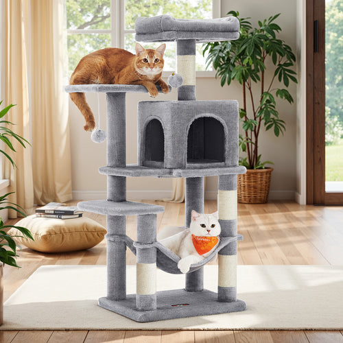 Albero per Gatti 112 cmdi Peluche, 4 Pali Tiragraffi, 2 Pompon, 1 Amaca, 2 Piattaforme, 1 Nicchia