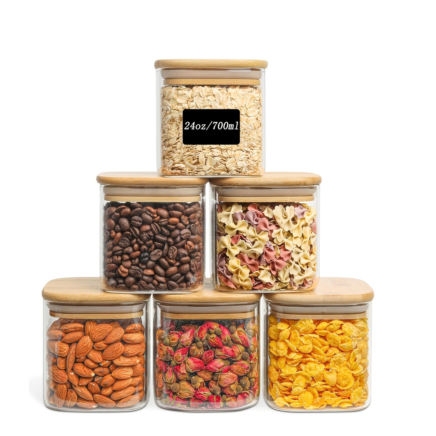 Magonia, 3pz/6pz Barattoli in Vetro per Conservazione Alimenti, Contenitori Ermetici in Vetro Trasparente con Coperchio, Barattoli per Spezie, Tè in Fiori, Caffè e Zucchero, Barattoli Ermetici da Cucina 24oz/51oz/73oz