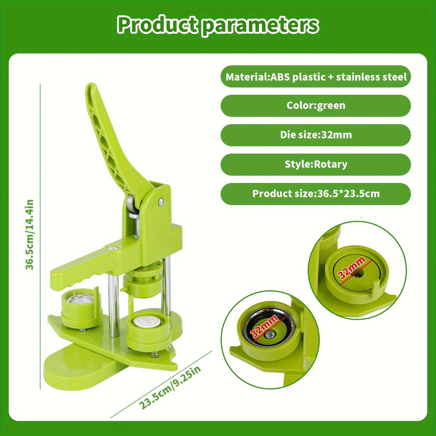 Macchina per creare badge e bottoni da 32 mm, set macchina per pressare badge con 100 pezzi di parti per bottoni e taglierina