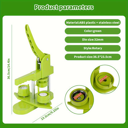 Macchina per creare badge e bottoni da 32 mm, set macchina per pressare badge con 100 pezzi di parti per bottoni e taglierina