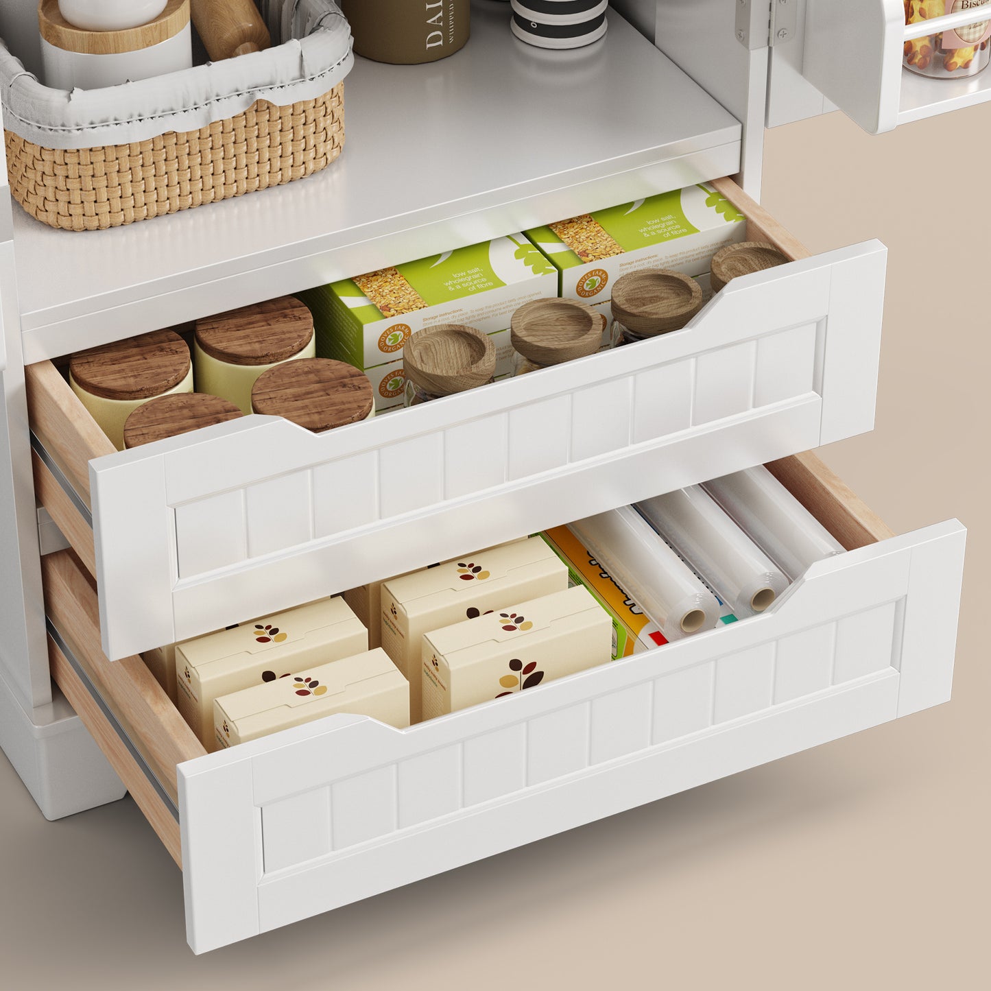 Credenza pensile per cucina - Mobiletto a pavimento con 2 cassetti e 2 ante - 60x40x120cm - Armadi da cucina bianchi