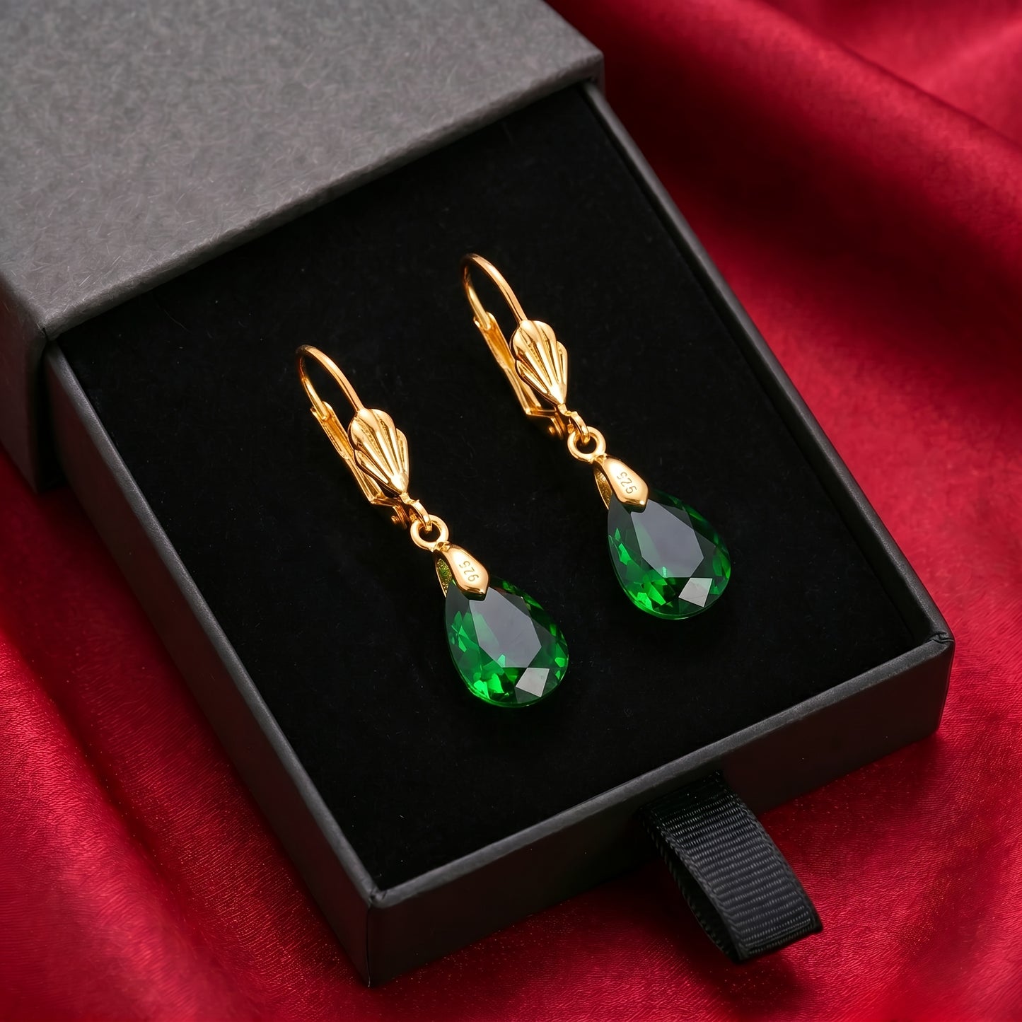 Magazzino Locale, Orecchini Pendenti da Donna in Argento Sterling 925 con Elegante Cristallo Artificiale Verde, Regalo Perfetto per San Valentino, Natale e Uso Quotidiano, Forniti con una Bellissima Scatola Regalo.