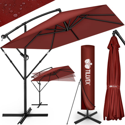 Tillvex® Parasole Rettangolare in Alluminio Ø 330 Cm + Copertura con Manovella | Schermo Angolare a Luce Rossa con Supporto & Parabrezza | Grande Parasole da Giardino in Alluminio Protezione UV | Schermo con Manovella Impermeabile Girevole a 360° per Terr
