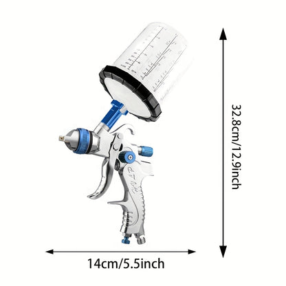 Pistola a spruzzo ad aria HVLP H2008 pneumatica con ugello da 1,4/1,7/2,0 mm, coppa da 650 ml non lavabile, manometro e filtro olio-acqua, bassa pressione d'aria e alta atomizzazione, adatta per automobili, case, mobili, fai da te e appassionati di pittur