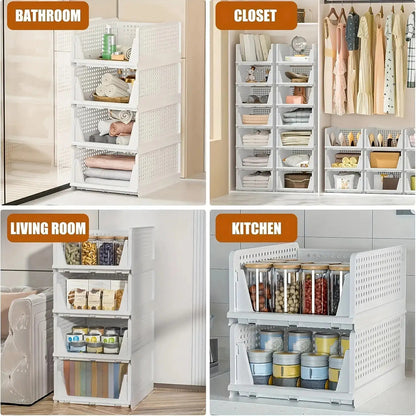 4 Cesti Pieghevoli Porta Abiti, Organizer per Cassetti in Plastica per Cucina, Bagno e Armadi da Ufficio - La Scelta Perfetta per il Labor Day. Cesto per la Bucata, un Organizer Multifunzionale per Armadio, una Soluzione Salvaspazio per Piccoli Spazi