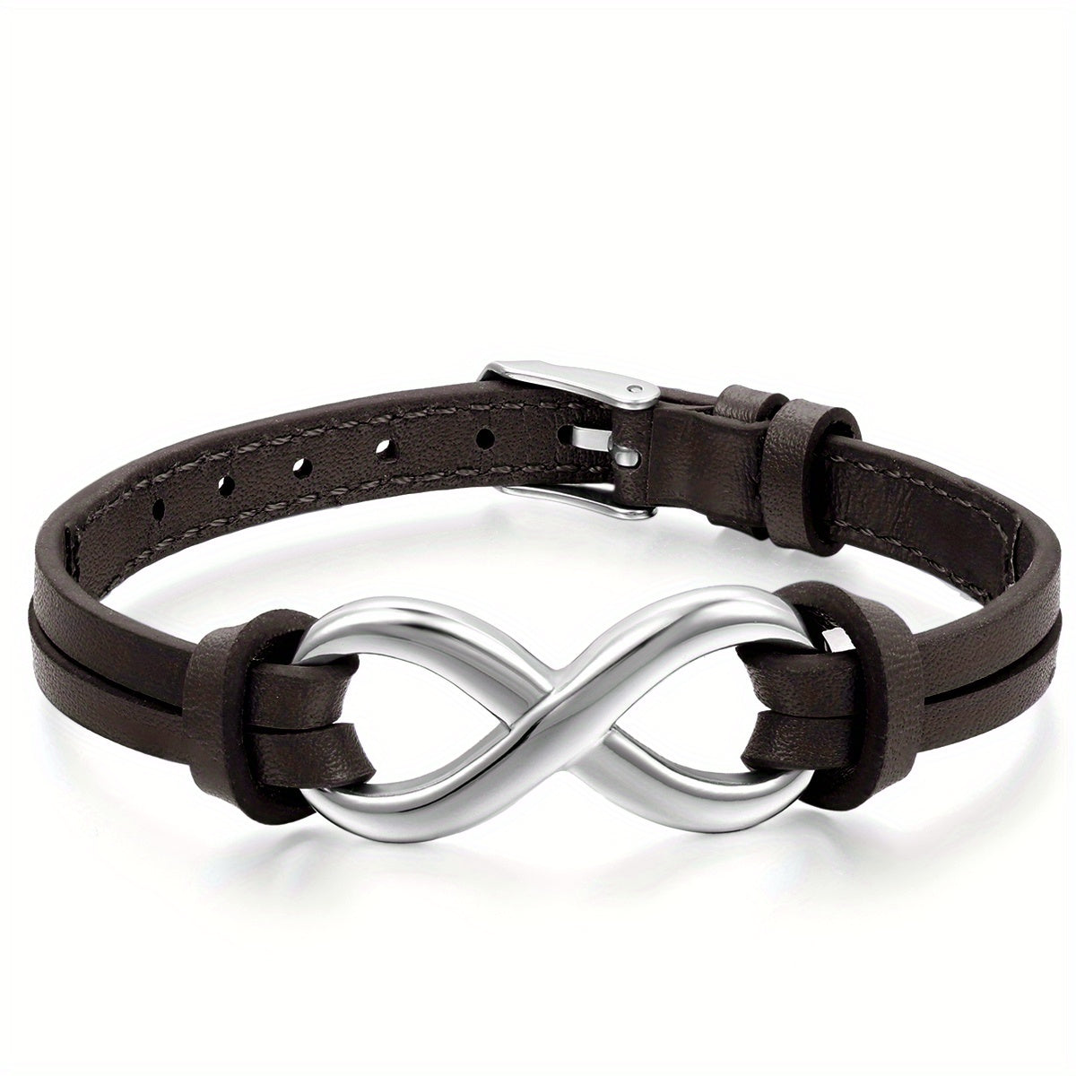 Bracciale JewelryWe in pelle sintetica con ciondolo infinito 'amore in acciaio inossidabile per uomo e donna, vestibilità regolabile 17.78-21.08 cm