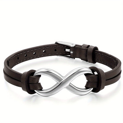 Bracciale JewelryWe in pelle sintetica con ciondolo infinito 'amore in acciaio inossidabile per uomo e donna, vestibilità regolabile 17.78-21.08 cm