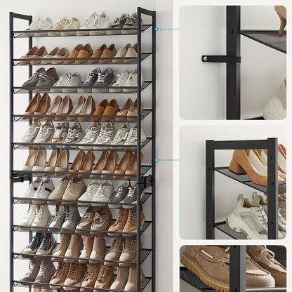 Scarpiere, Scaffale per Scarpe Impilabile a 12 Ripiani, Organizzatore di Scarpe in Metallo con Mensole Regolabili Piatti o Inclinati, 30.5 x 92.3 x 221.4 cm, Contiene 48-60 Paia