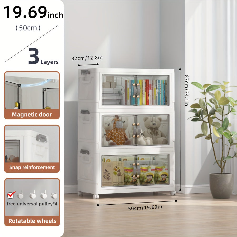 48QT Contenitori Impilabili con Coperchio, Organizzatori per Armadio e Contenitori con Ruote Bloccabili, Scatole Pieghevoli in Plastica per Organizzazione di Armadi, Ufficio, Camera da Letto, Confezione da 2/3/4/5 Cubi
