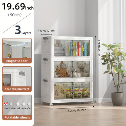 48QT Contenitori Impilabili con Coperchio, Organizzatori per Armadio e Contenitori con Ruote Bloccabili, Scatole Pieghevoli in Plastica per Organizzazione di Armadi, Ufficio, Camera da Letto, Confezione da 2/3/4/5 Cubi