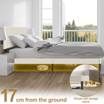 Letto con Bottoni, Letto Imbottito - Struttura a Piattaforma con Testiera in Velluto Imbottito, Supporto a Doghe in Legno, Letto Matrimoniale per Adulti, Design Moderno, Beige, 90/140/160 x 200 cm