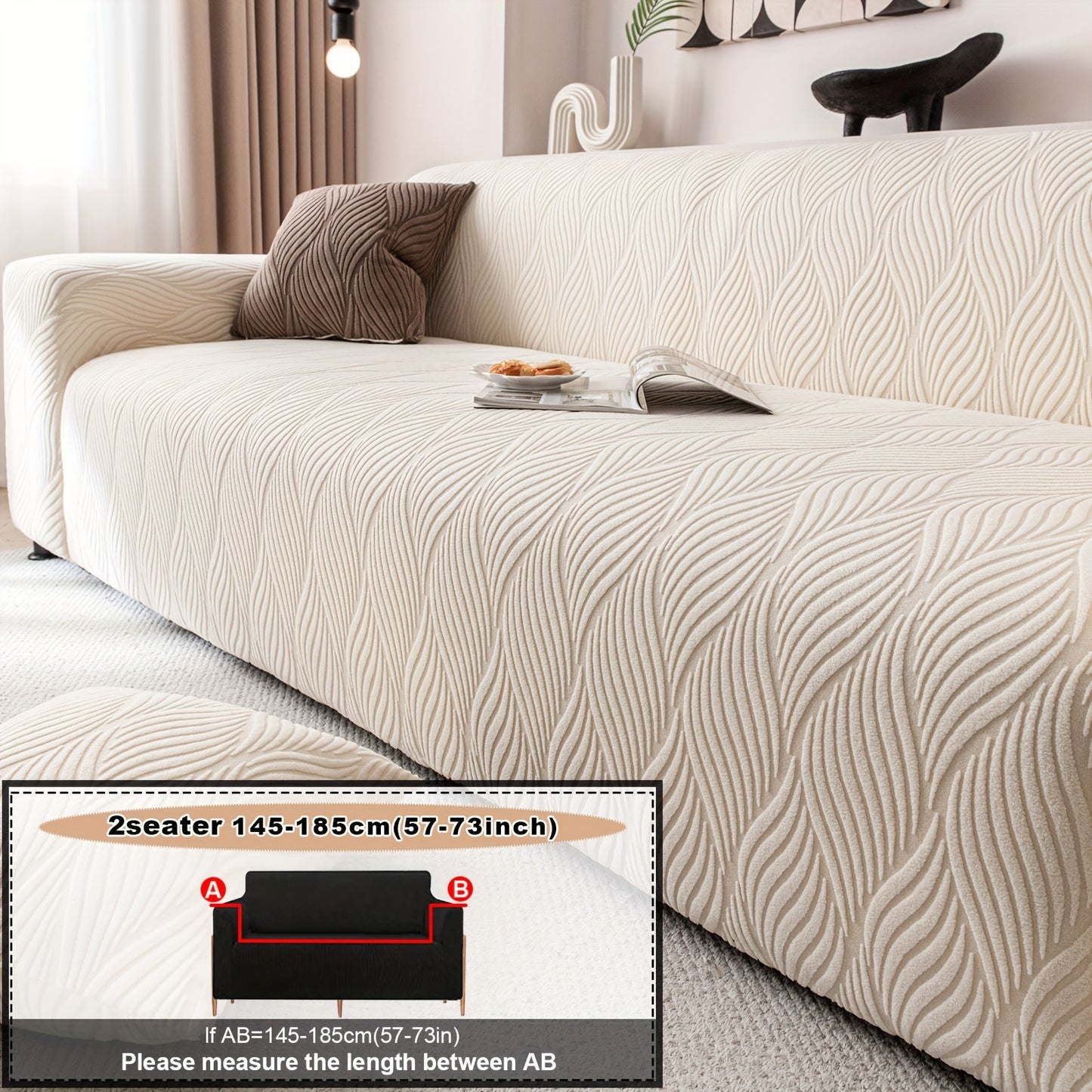 1 pz Copridivano Jacquard Foglia Artistica - Protezione Divano Elasticizzata Monoblocco con Pile Jacquard Elastico, Antiscivolo Adatto agli Animali Domestici, Lavabile in Lavatrice, Arredamento Moderno per la Casa, Protezione Mobili, Federa Decorativa, Te