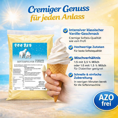 Hopser Funfood Polvere per Gelato Soft Serve alla Vaniglia 1 kg – Polvere Crema per Gelato Soft Serve per Macchina per Gelato | Cool Freeze Power-Soft-Plus | Prodotto in Germania Vaniglia