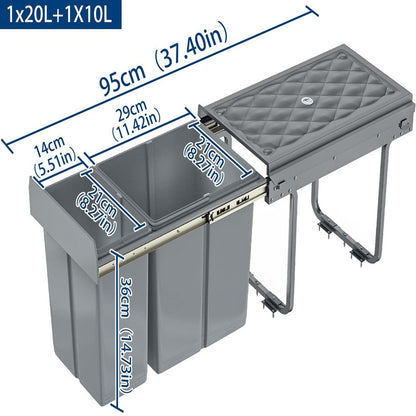 Bidone della Spazzatura Integrato per Cucina, Bidone Estendibile con Rotaie Telescopiche da Sotto Mobile, Grigio