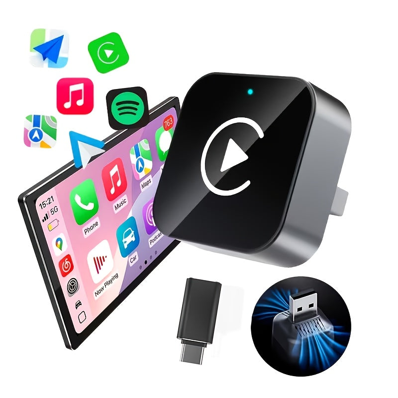 Adattatore Wireless CarPlay per iPhone, Adattatore CarPlay Wireless, Plug & Play, Connessione Stabile Senza Ritardi, Connessione Rapida Automatica, Design Mini per Auto con Car Play Cablato, Senza Batteria