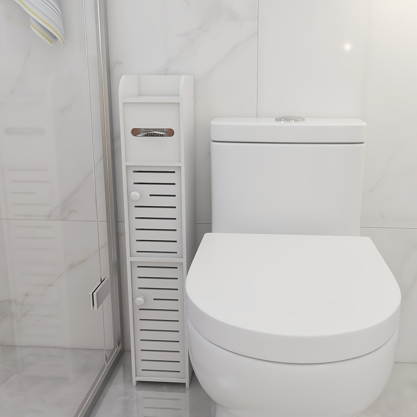 Armadietto da bagno piccolo, organizzatore sottile e lavorato in PVC, ideale per spazi ristretti, facile da montare e durevole, mobiletto multiuso porta carta igienica per bagno, camera da letto e soggiorno