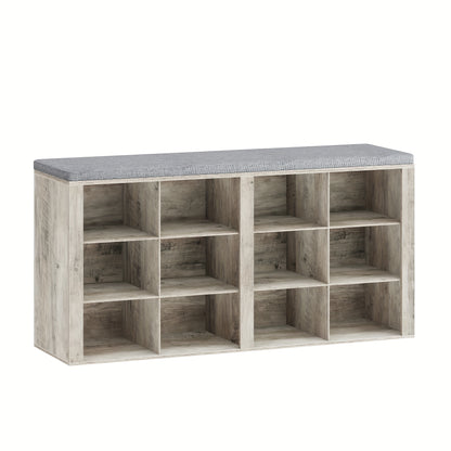 Panca Porta Scarpe, Scarpiera con Sedile, Panca con Contenitore, Cuscino, 12 Scomparti, per Soggiorno, Corridoio, Camera da Letto, Bianco-Grigio