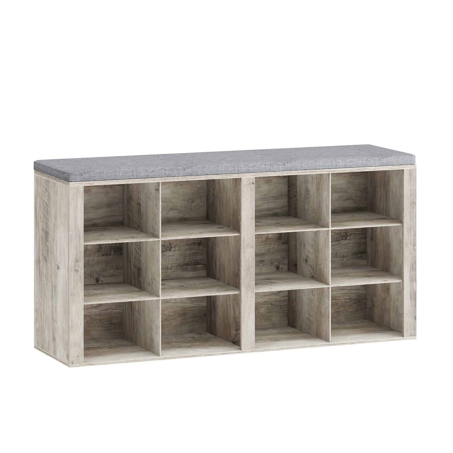 Panca Porta Scarpe, Scarpiera con Sedile, Panca con Contenitore, Cuscino, 12 Scomparti, per Soggiorno, Corridoio, Camera da Letto, Bianco-Grigio