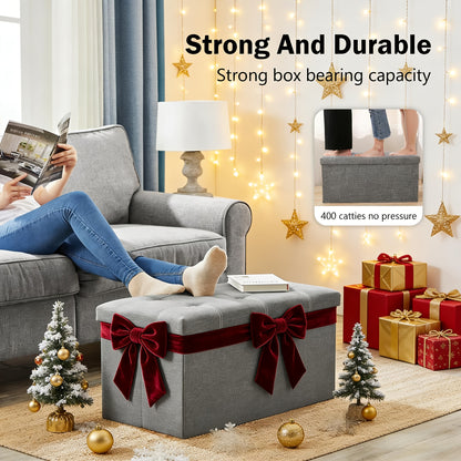 Sgabello contenitore multifunzionale moderno con seduta imbottita e contenitore pieghevole, tessuto grigio, design salvaspazio, adatto per soggiorno, camera da letto, cucina; robusto poggiapiedi rettangolare, panca, con seduta imbottita morbida