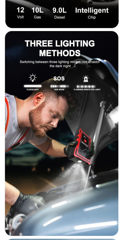 Avviatore d'emergenza per auto 6000A-8000A, display a LED, torcia a LED, ricarica rapida USB, batteria integrata ad alta capacità, portatile e facile da usare, avviatore per auto