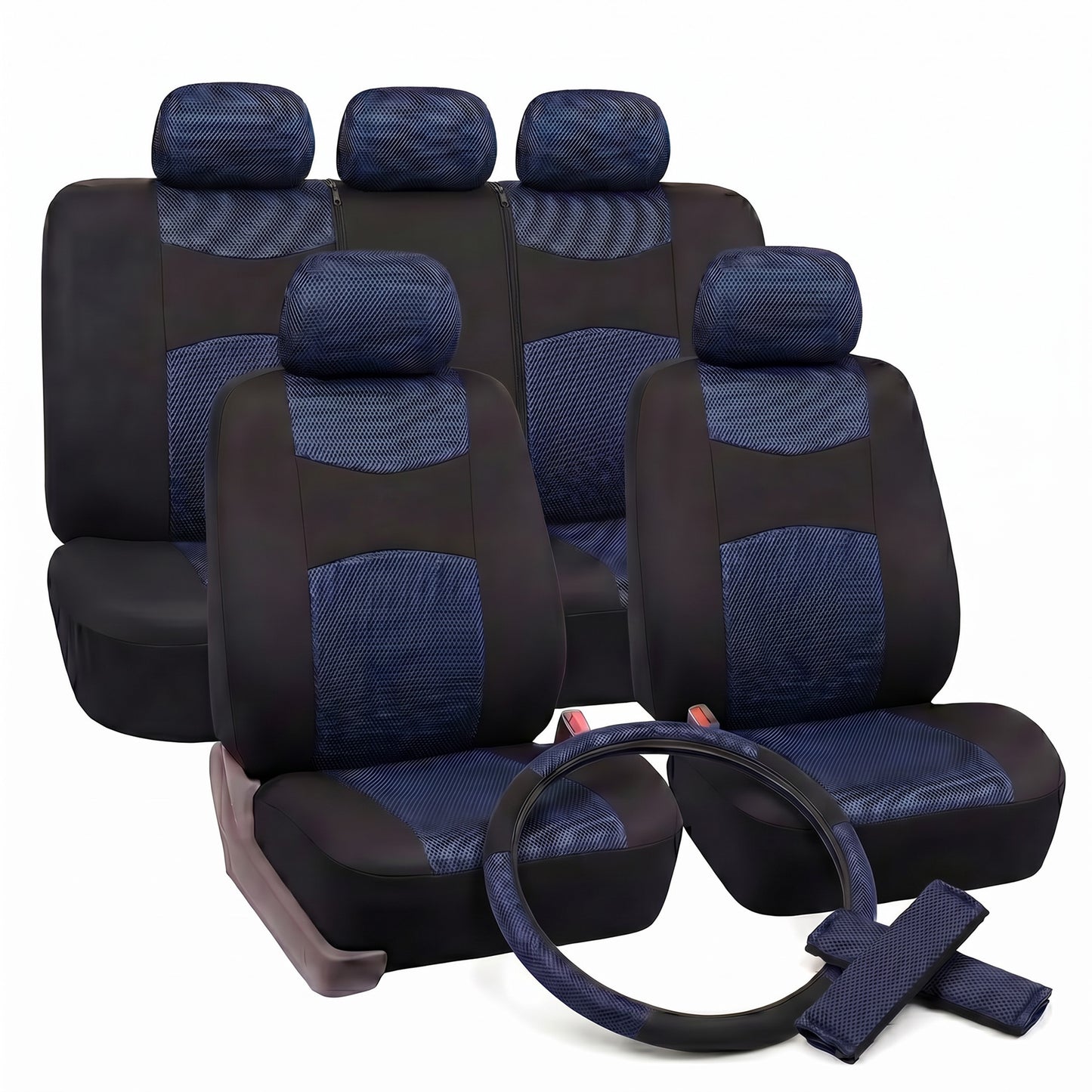 Set Coprisedili Auto Universali con 2pz Copri Cintura e Coprivolante inclusi, fodere sedili completi compatibili con anteriori e posteriori