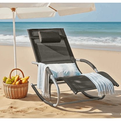 1 Pezzo Lettino Prendisole Lettino da Giardino Sdraio Relax Sedia a Dondolo da Esterno con Cuscino Poggiatesta Superficie Ergonomica Tessuto Resistente agli Agenti Atmosferici Struttura in Metallo Tasca Laterale Portata Massima 150 kg Terrazza Balcone Gia