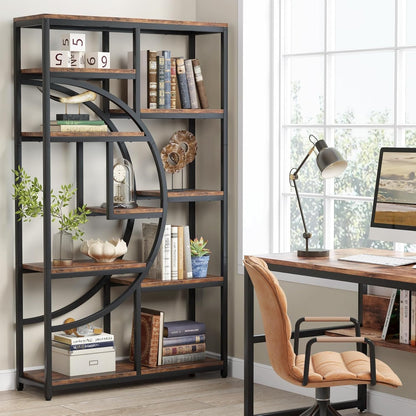 Libreria moderna a 5 ripiani, scaffali alti indipendenti per esposizione e stoccaggio con 9 ripiani aperti, ideale per soggiorno e contenitori