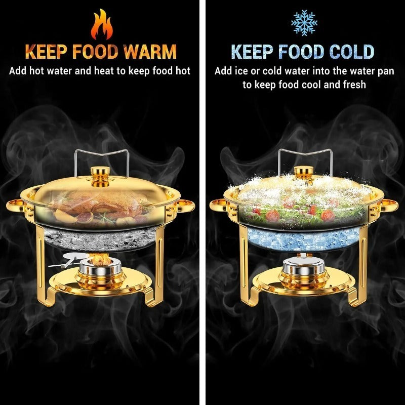 Scaldavivande da buffet in acciaio inossidabile dorato 1/2/4/6 con coperchio per catering, ideale per matrimoni/banchetti di Capodanno, solo per cucinare (solo per cucinare)