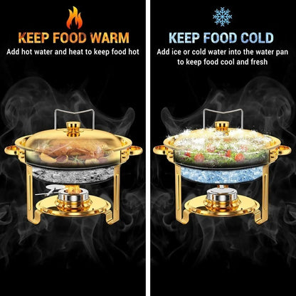 Scaldavivande da buffet in acciaio inossidabile dorato 1/2/4/6 con coperchio per catering, ideale per matrimoni/banchetti di Capodanno, solo per cucinare (solo per cucinare)