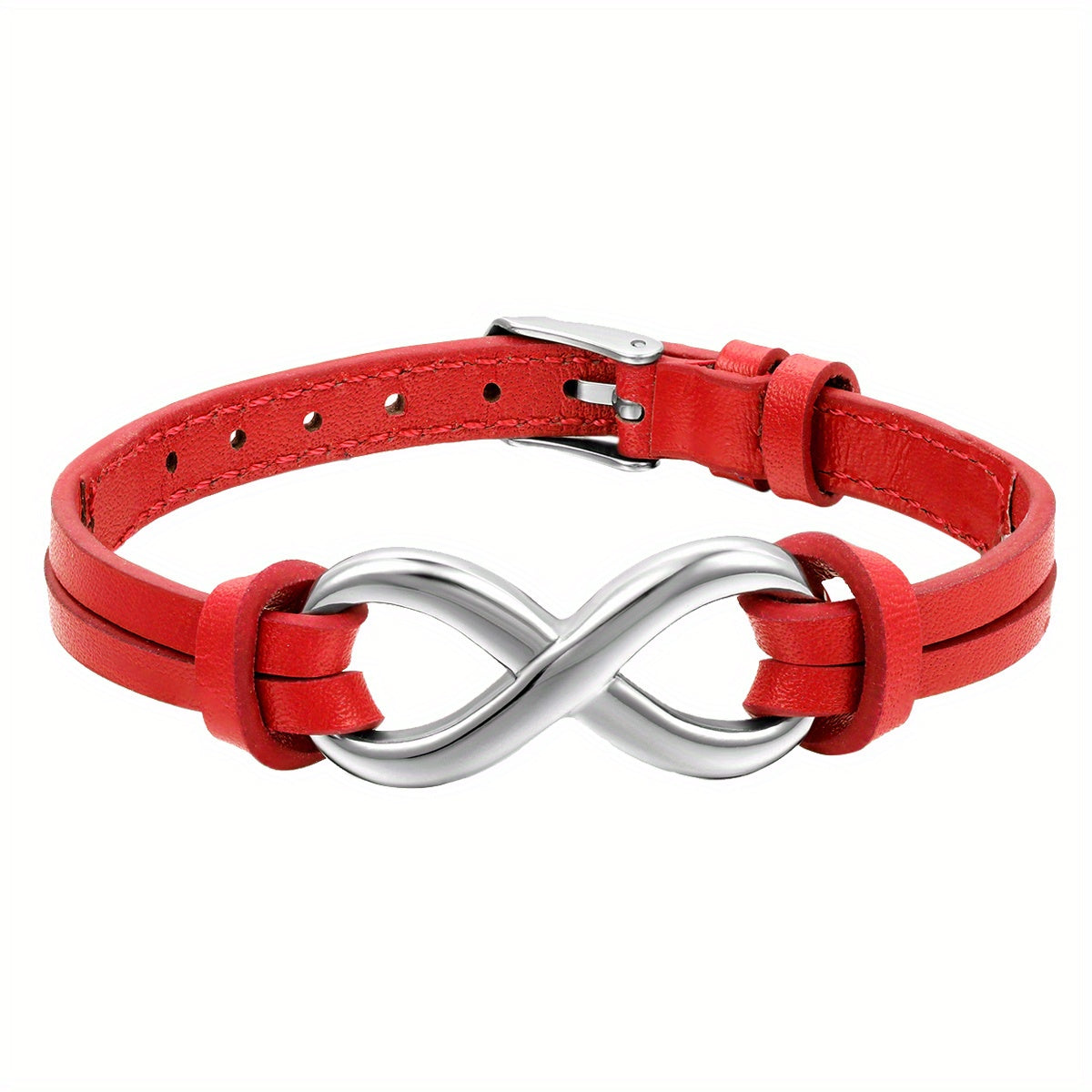 Bracciale JewelryWe in pelle sintetica con ciondolo infinito 'amore in acciaio inossidabile per uomo e donna, vestibilità regolabile 17.78-21.08 cm