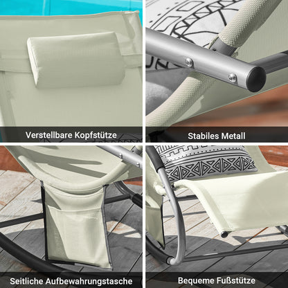 1 Pezzo Lettino Prendisole Lettino da Giardino Sdraio Relax Sedia a Dondolo da Esterno con Cuscino Poggiatesta Superficie Ergonomica Tessuto Resistente agli Agenti Atmosferici Struttura in Metallo Tasca Laterale Portata Massima 150 kg Terrazza Balcone Gia