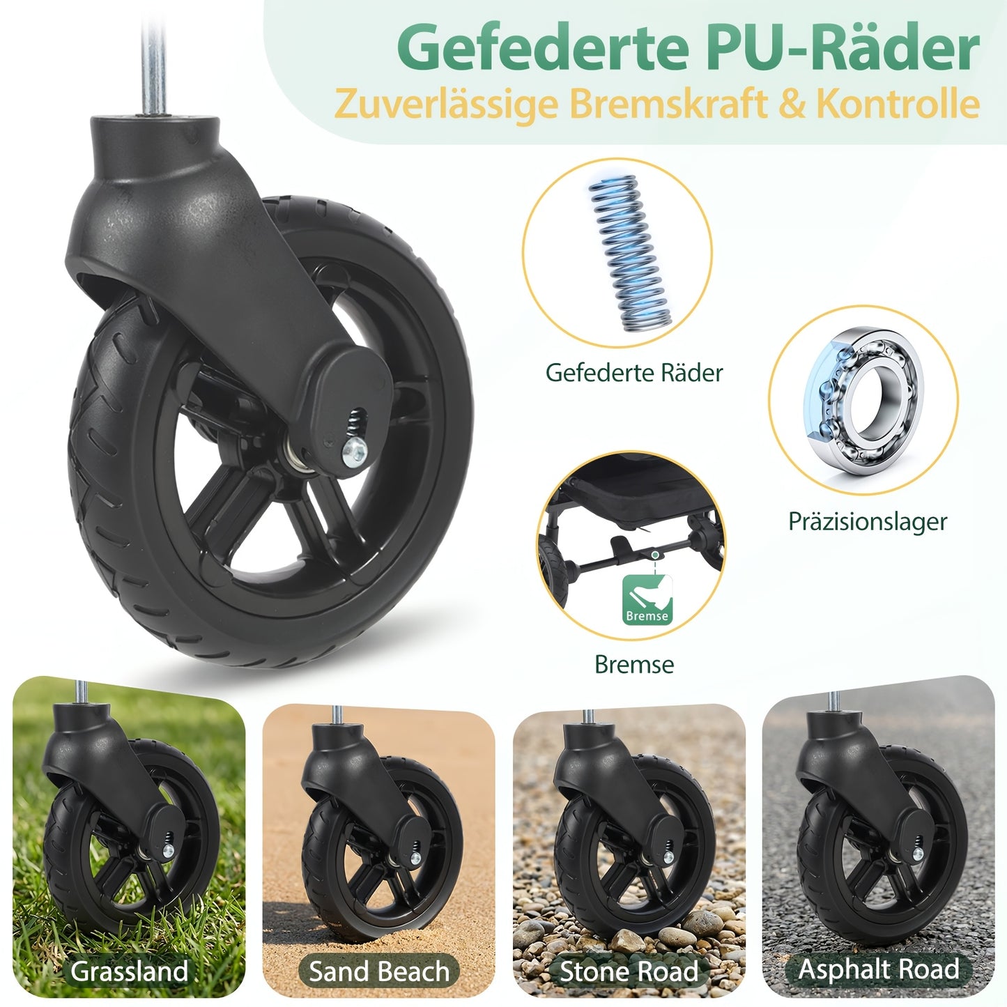 Carrello a mano pieghevole con tetto per carichi pesanti 100 kg 150 L - Ruote con freno, maniglia regolabile, tessuto in nylon Oxford per campeggio in famiglia, shopping e giardinaggio (Grigio/Nero/Grigio-Nero/Verde scuro)