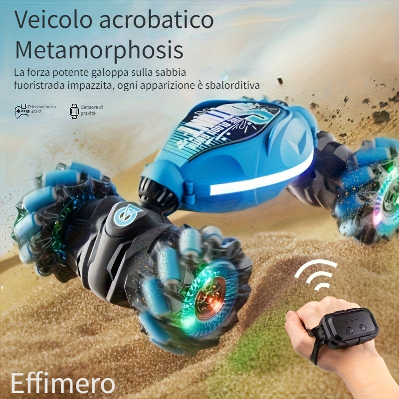 Auto Giocattolo RC Acrobatica Fuoristrada con Telecomando, Regalo di Natale, Regalo per il Rientro a Scuola, Trazione Integrale, Gioco all'Aperto. Luci e Musica Fantastici. Doppia Telecomando da Polso, Supporta il Controllo Gestuale.
