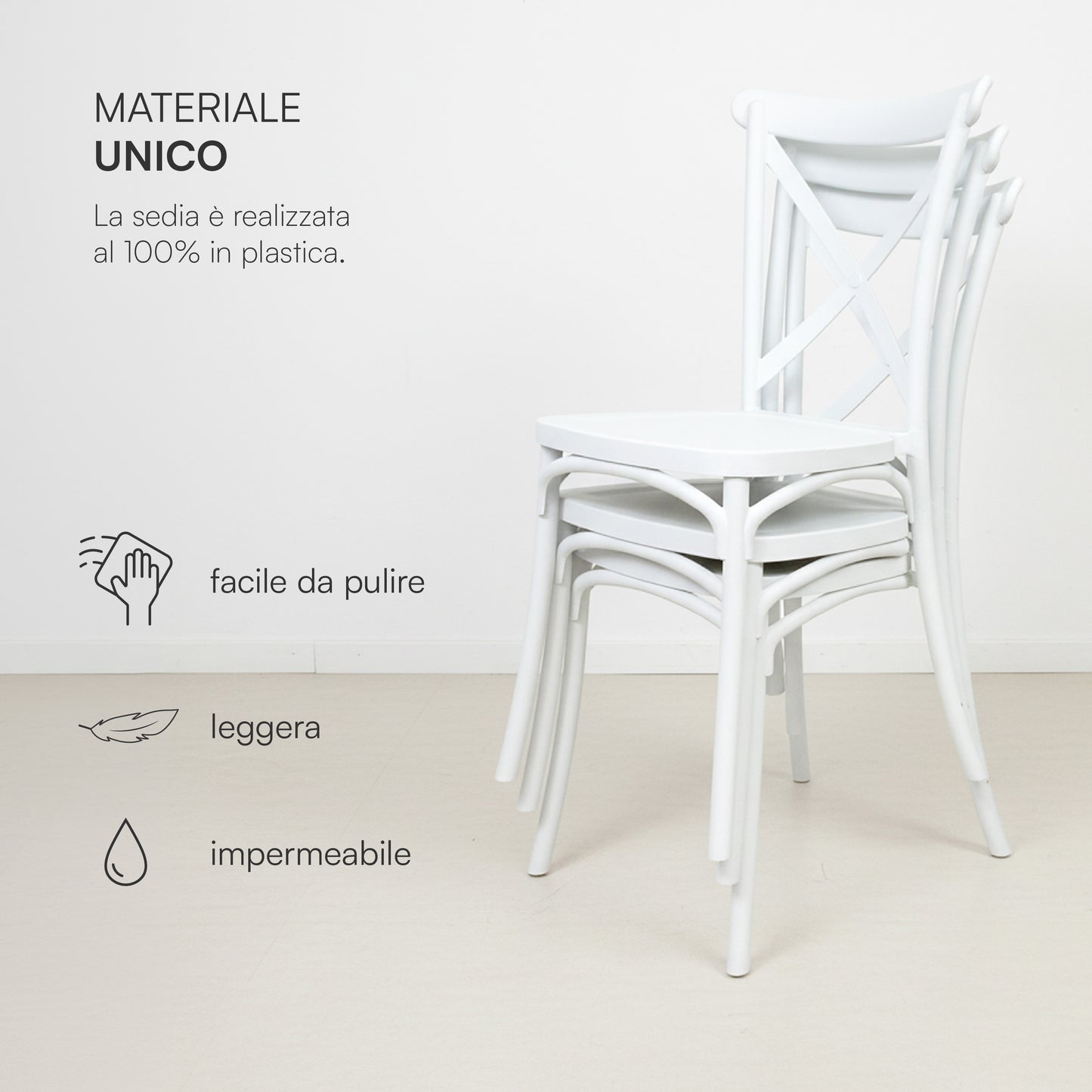 Baroni Home Set 4 Sedie in Plastica Bianca – Sedie Impilabili, Pronte all’Uso Senza Montaggio, Facili da Pulire, con Piedini Antiscivolo per Maggiore Stabilità – Ideali per Cucina, Soggiorno, Sala da Pranzo, Giardino, Terrazzo o Balcone – Sedute Comode e
