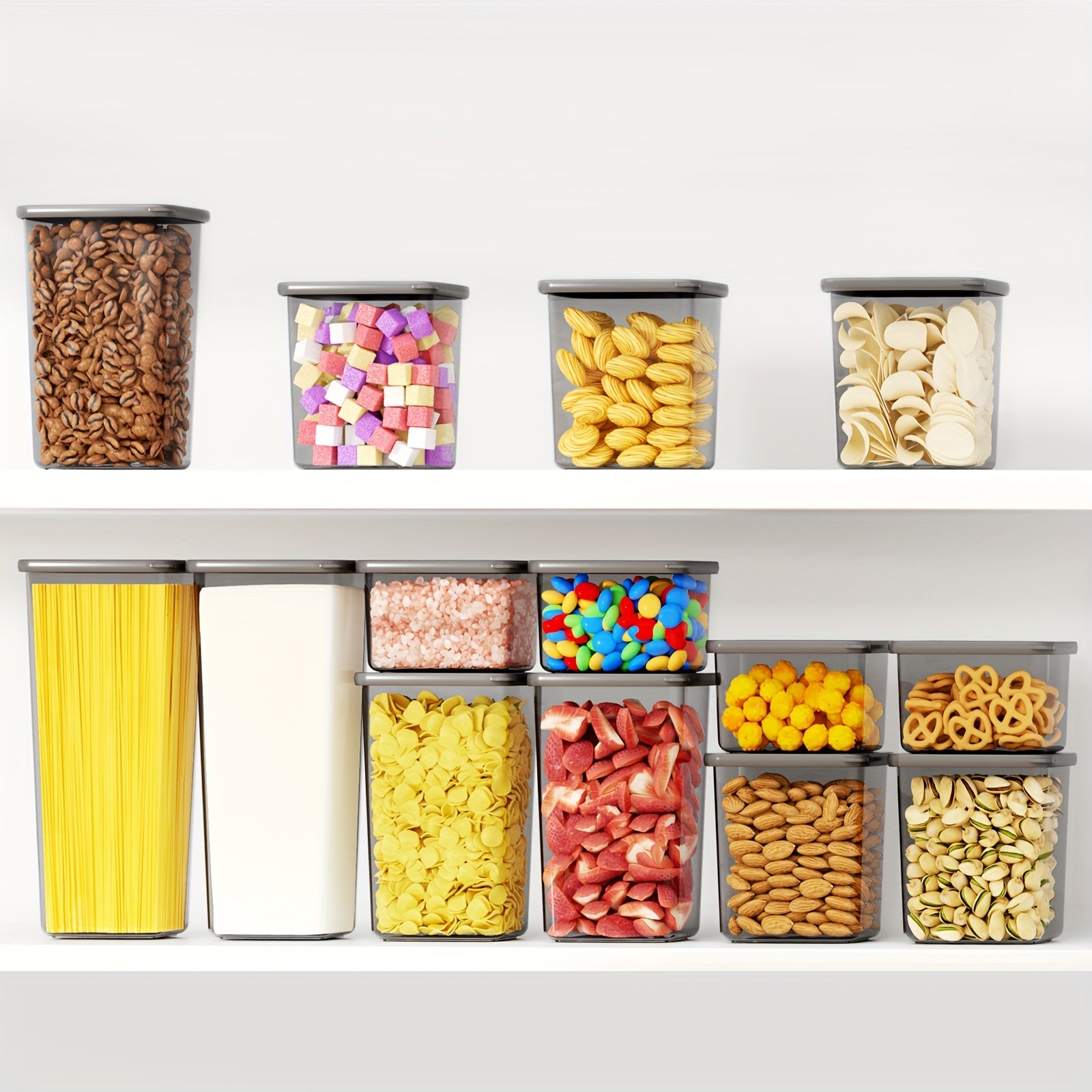 Kit di 52 contenitori per alimenti in plastica sigillati - 26 contenitori + 26 coperchi | Speciali per cereali/farina/semi di caffè/flakes di mais - Articolo da cucina con coperchi